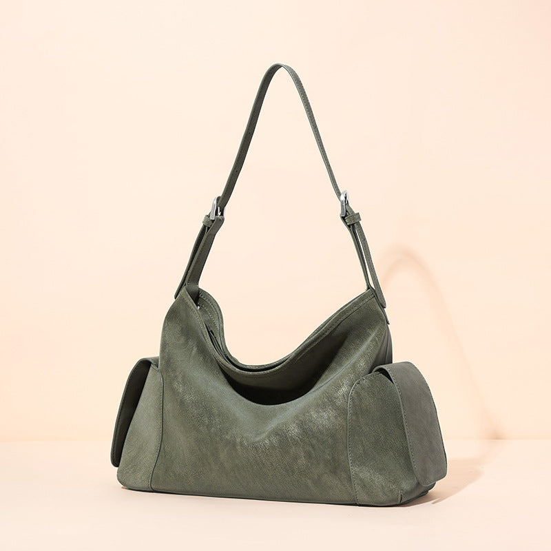 アーバン ノマド 本革バッグ | 大きめ スラウチ ショルダーバッグ サイドポケット付き