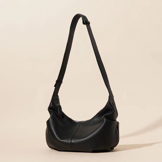 Obsidian Slouch Crescent Genuine Leather Hobo Bag