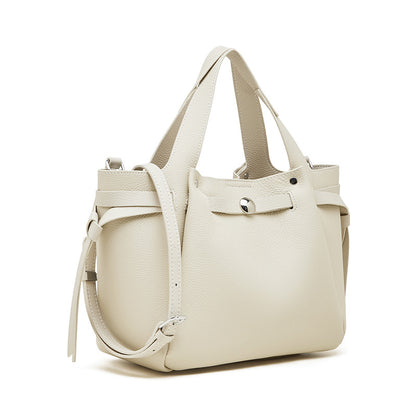 The Pebbled Genuine Leather Mini Bucket Tote Bag with Turn-Lock Closure