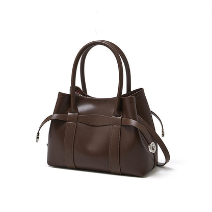 Italian Luxury Plain Genuine Leather Cowhide Large Tote Crossbody Bag
