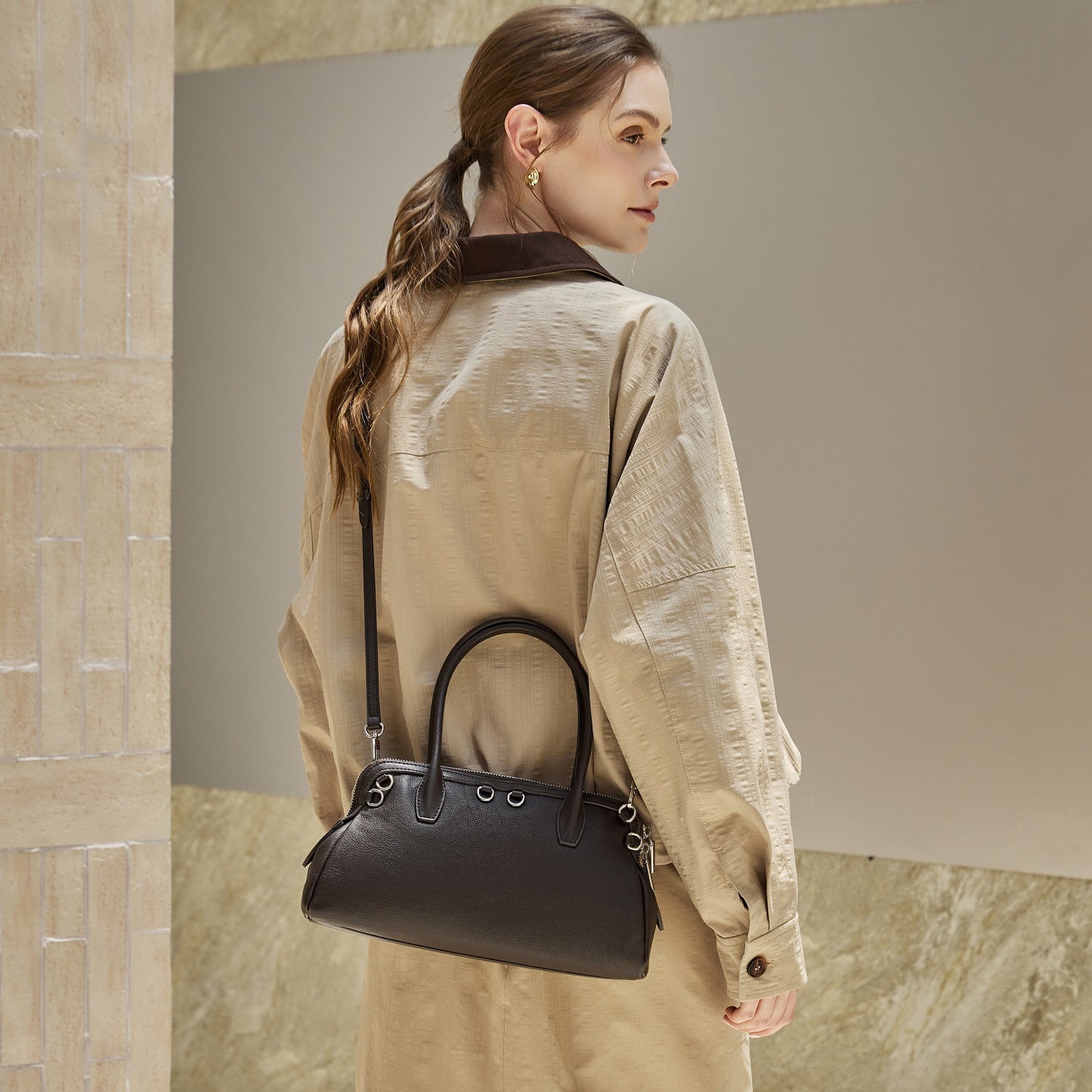 Defined Genuine Leather Boston Clutch Bag