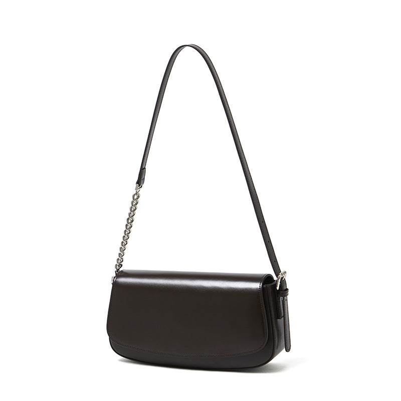 Minimalist Vintage Genuine Leather Baguette Saddle Bag