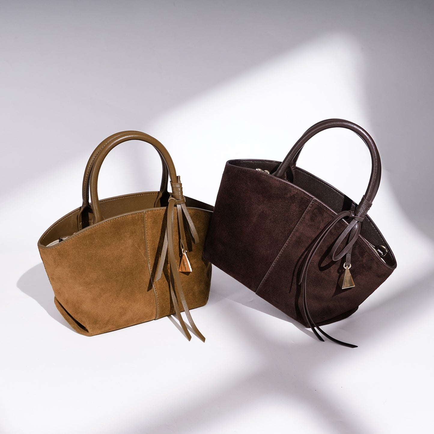 Graceful Slouchy Suede Genuine Leather Shell Tote Clutch Bag with Charm