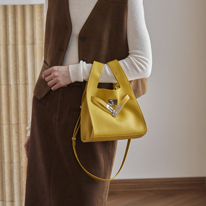 Classic Genuine Leather Chic Daily Crossbody Bucket Bag