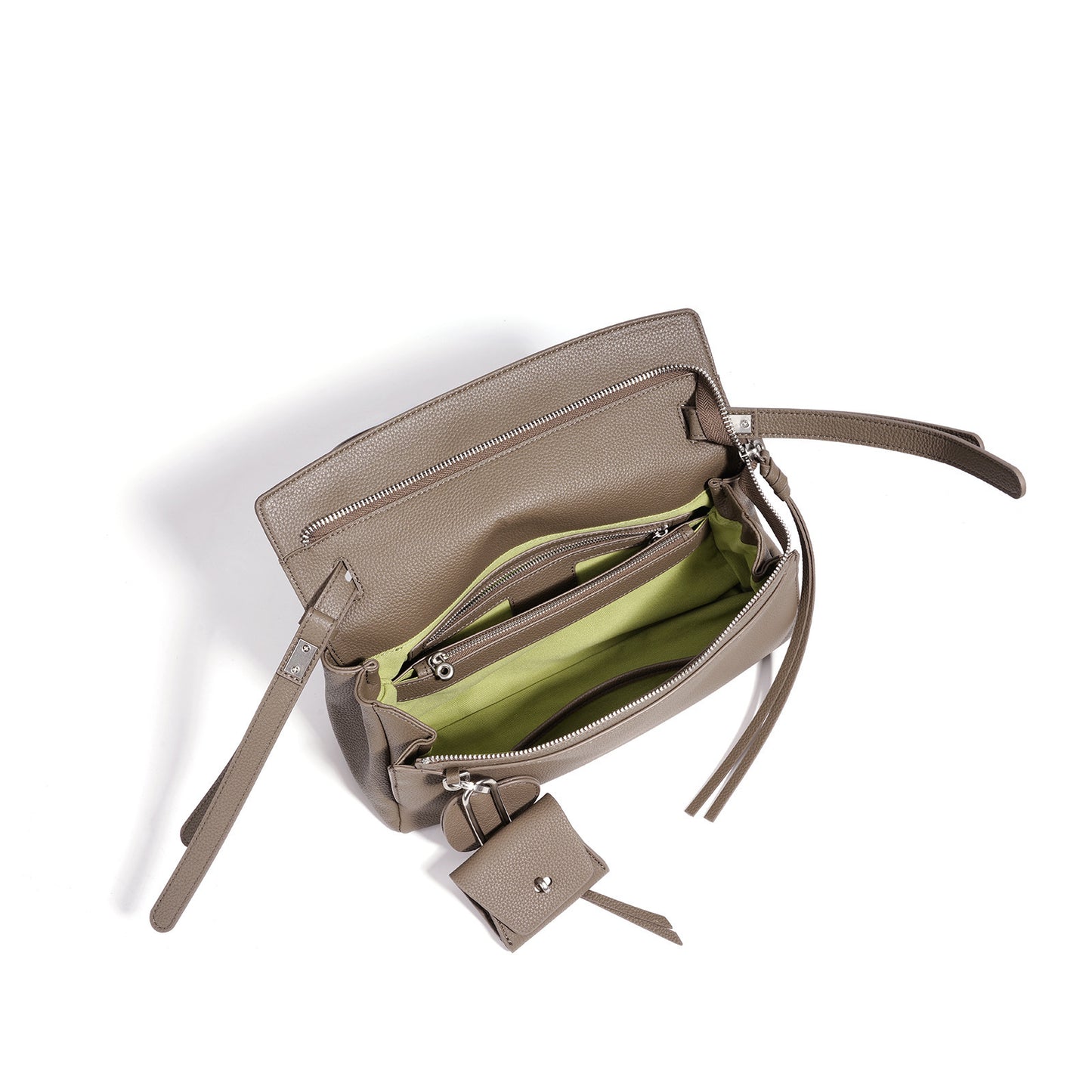 Sculptural Slouchy Genuine Leather Flap Clutch Bag with Mini Coin Pouch