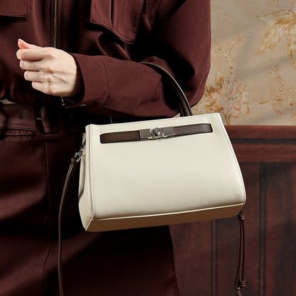 Textured Genuine Leather Kelly Satchel Elegant Crossbody Bag