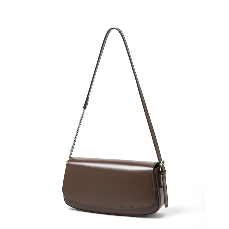 Minimalist Vintage Genuine Leather Baguette Saddle Bag