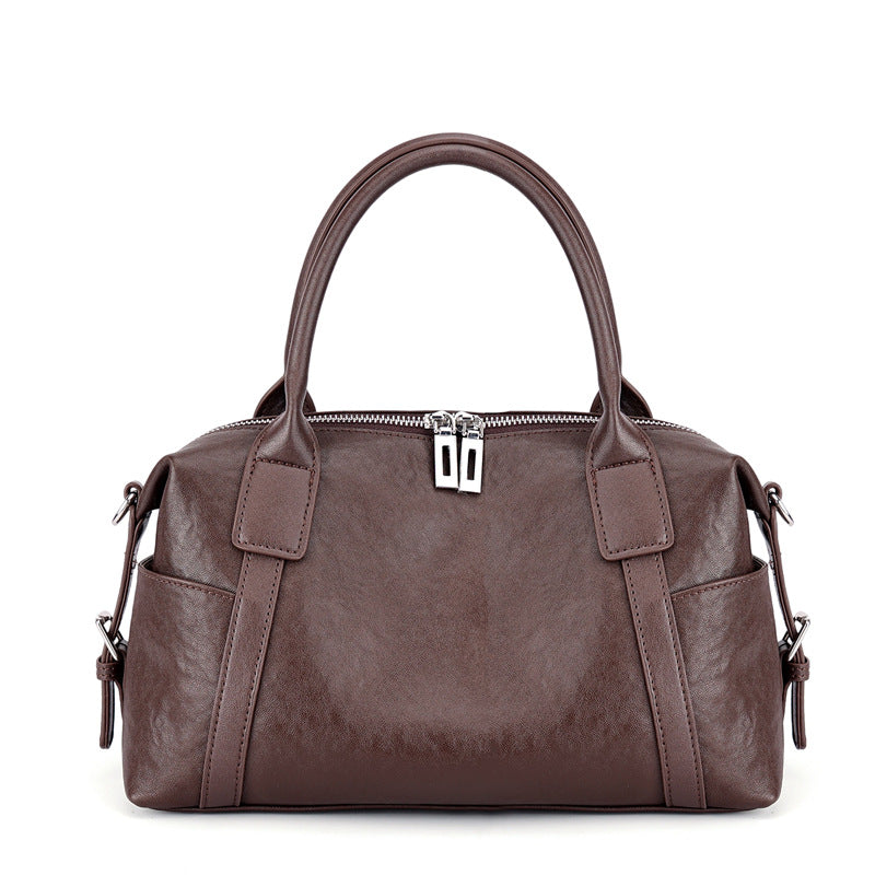 Minimalist Barrel Genuine Leather Satchel
