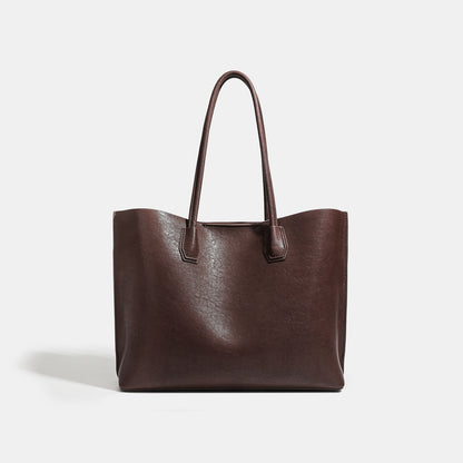 Minimalist Soft Genuine Leather Magnetic Slouchy Tote Shoulder Bag