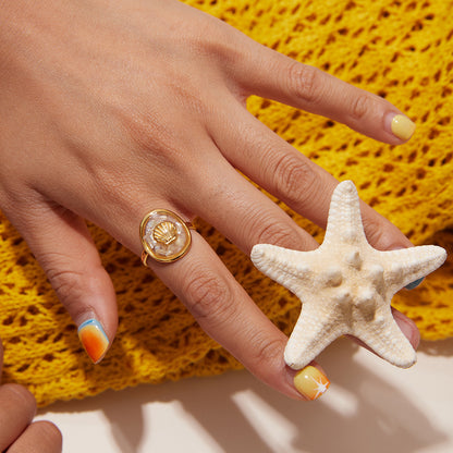 Sculpted Shell Coastal Charm Ring