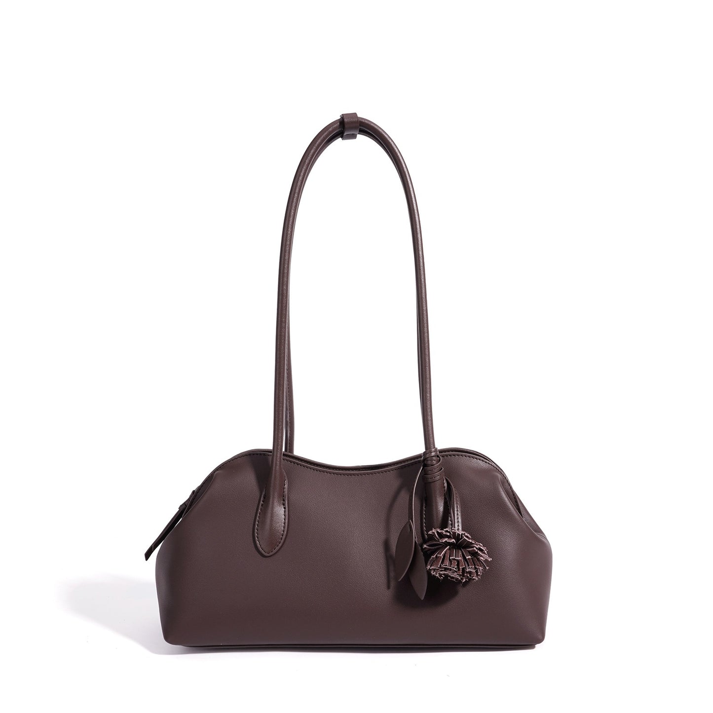 Minimalist Supple Genuine Leather Curved Clutch Bag with Playful Charm