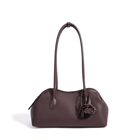 Minimalist Supple Genuine Leather Curved Clutch Bag with Playful Charm