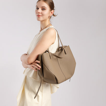 Elegant Genuine Pebbled Leather Tote Bag with Pouch