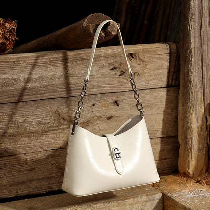 Classic Genuine Leather Underarm Bag with Metal Buckle