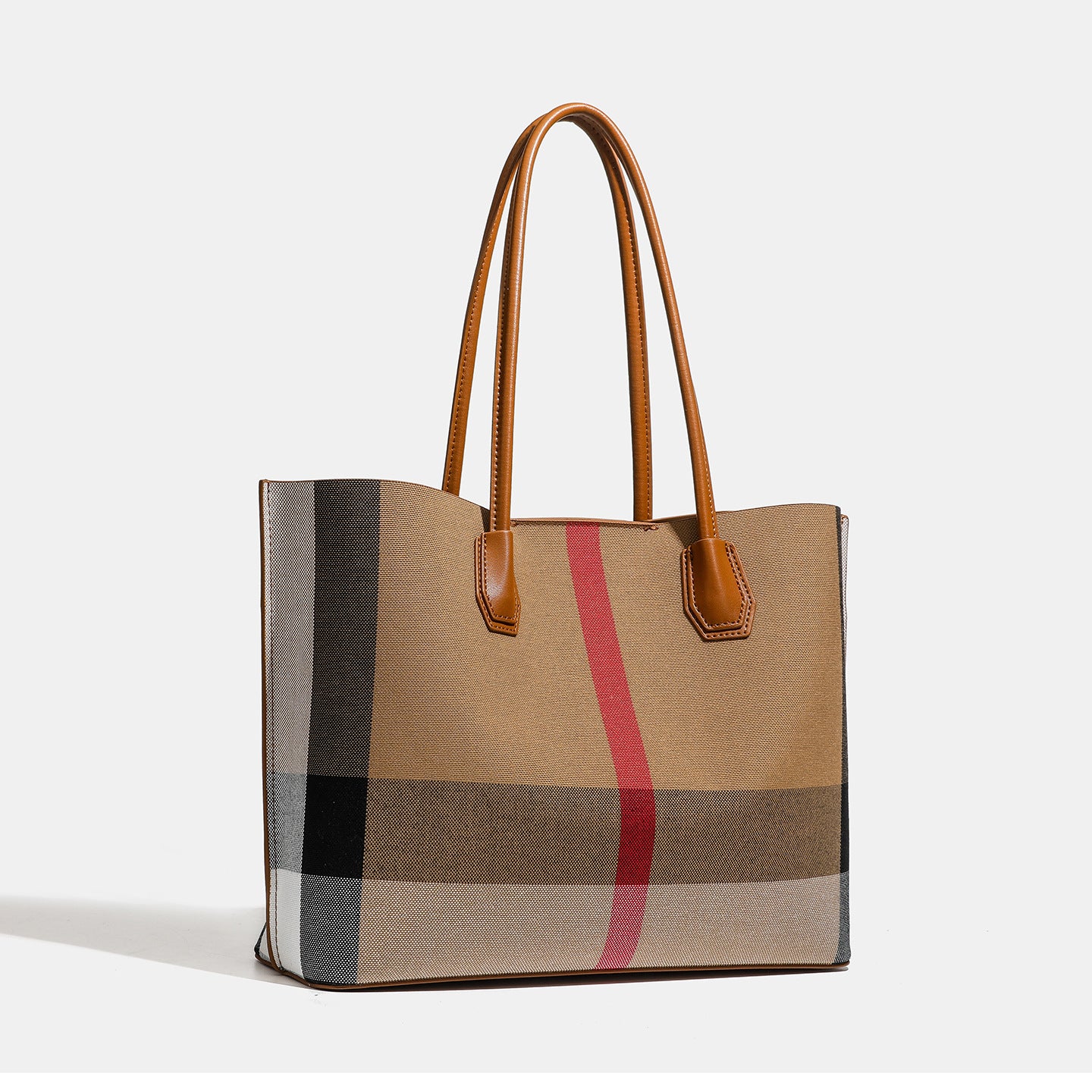 Classic British Plaid Colorblock Vegan Eco-Leather Tote Bag