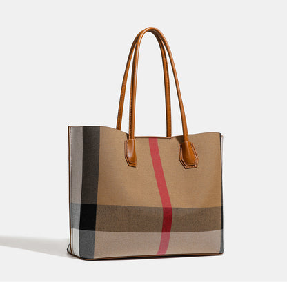 Classic British Plaid Colorblock Vegan Eco-Leather Tote Bag