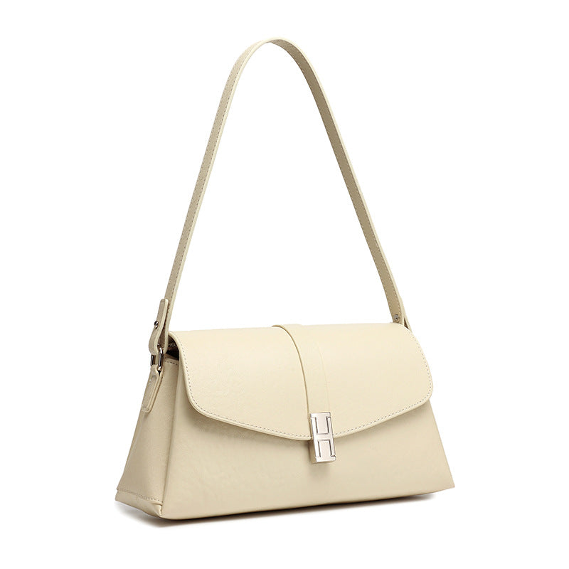 Minimalist Genuine Leather Shoulder Bag with Signature H Buckle