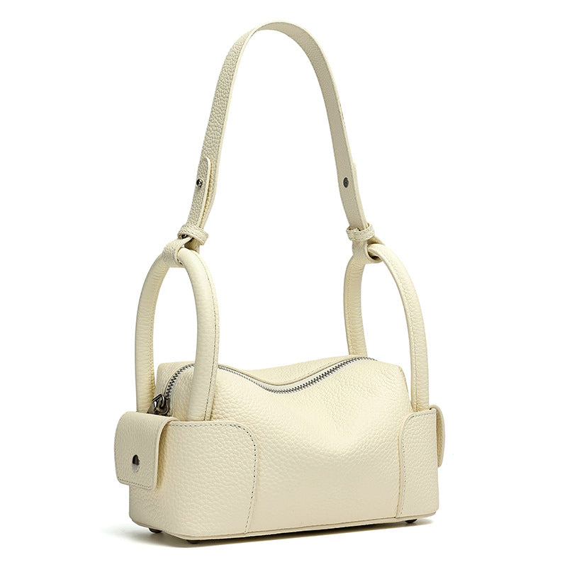 Architectural Pebbled Genuine Leather Boston Clutch Bag
