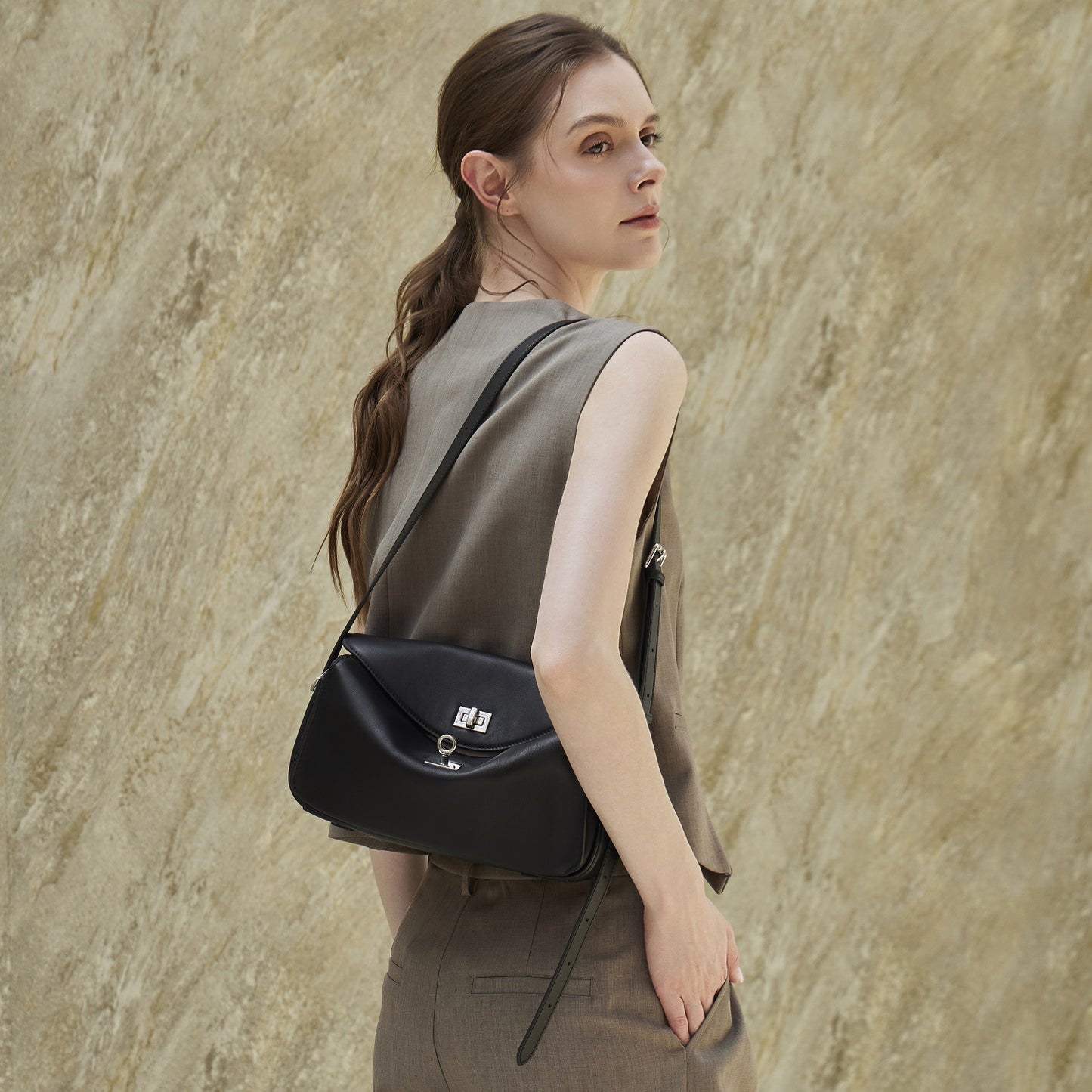 Silky Matte Genuine Leather Envelope Flap Clutch Bag
