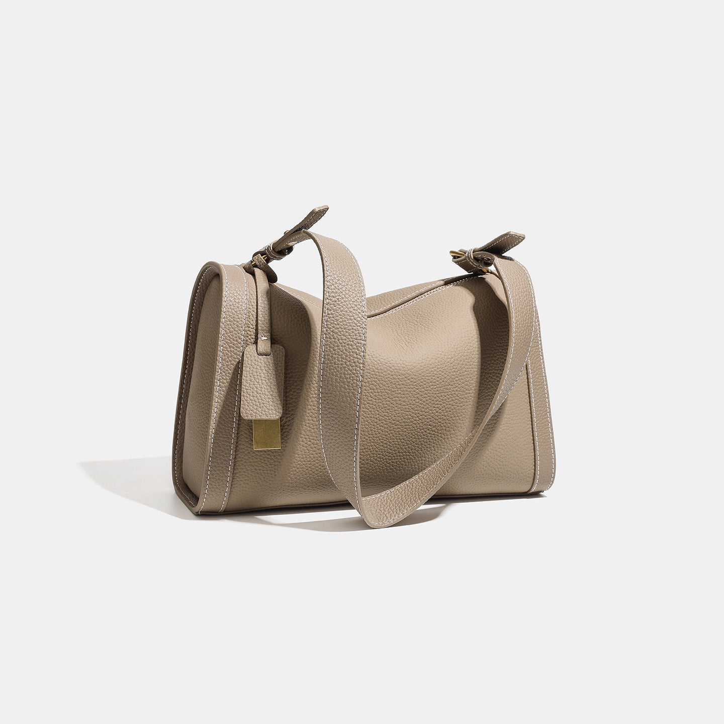 Casual Slouchy Pebbled Genuine Leather Shoulder Boston Bag