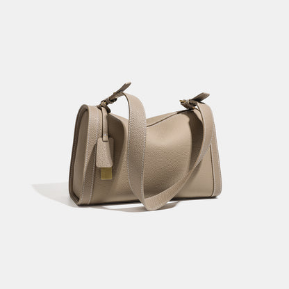 Casual Slouchy Pebbled Genuine Leather Shoulder Boston Bag