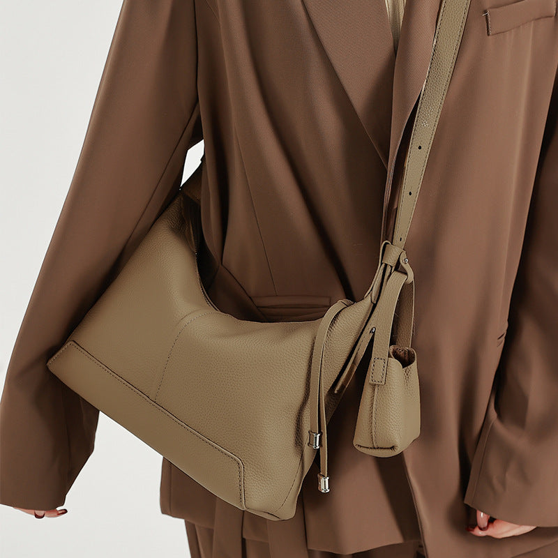 The Ethereal Slouchy Genuine Leather Bag - Minimalist Pebbled Hobo with Mini Pouch