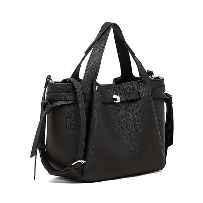 The Pebbled Genuine Leather Mini Bucket Tote Bag with Turn-Lock Closure