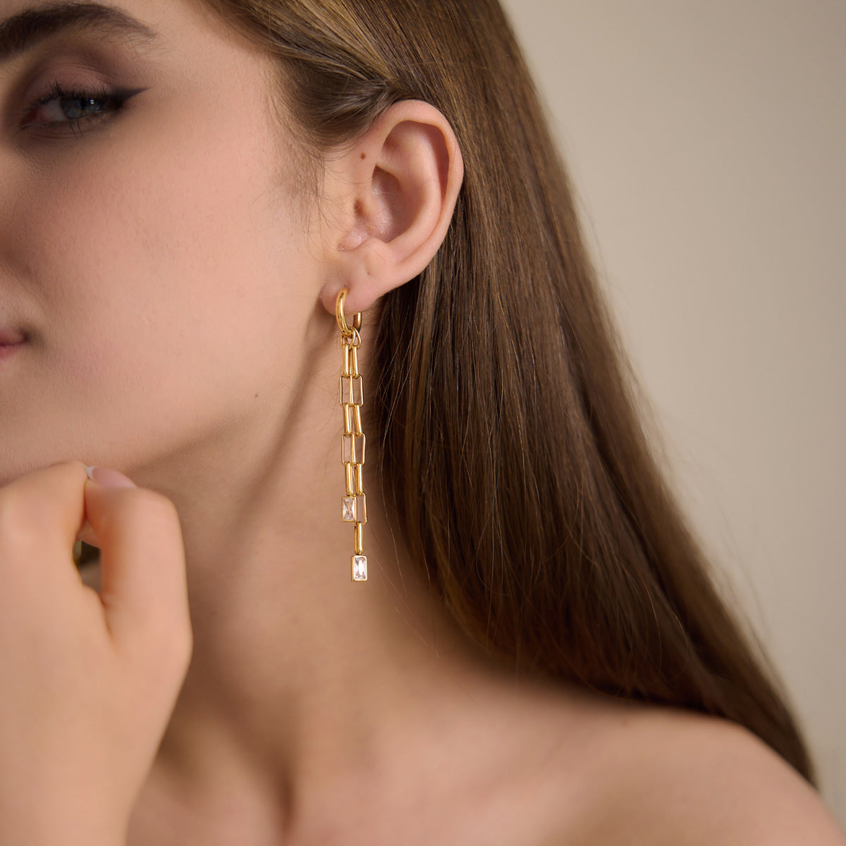 Elegant Moving Baguette Tassel Drop Earrings