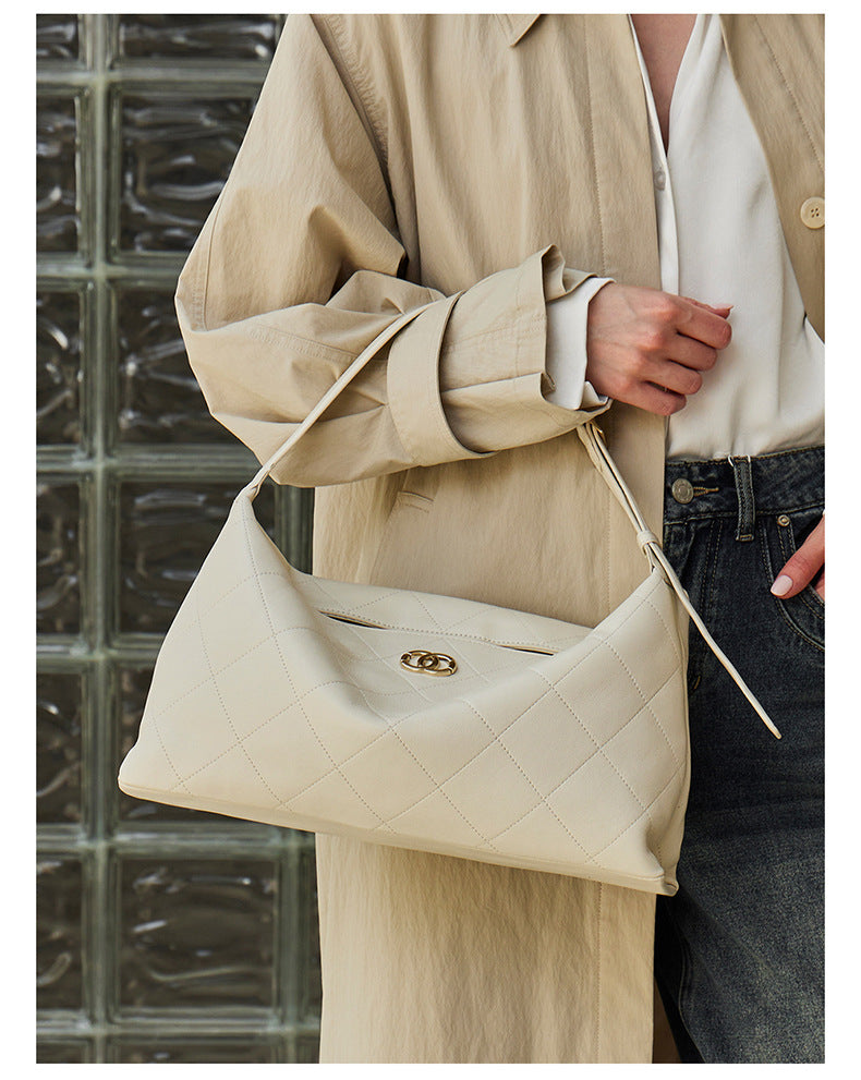 Elegant Quilted Sheepskin Leather Hobo Clutch Bag