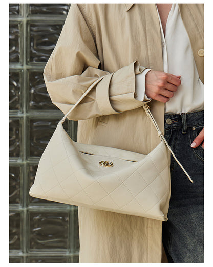 Elegant Quilted Sheepskin Leather Hobo Clutch Bag