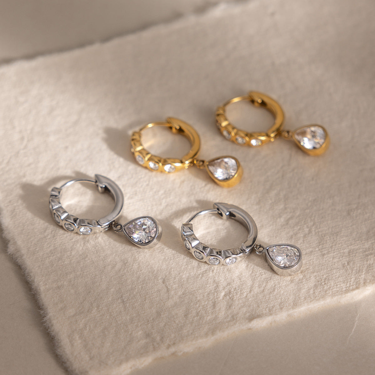 Luxury Majestic Bezel Set Teardrop Huggie Earrings
