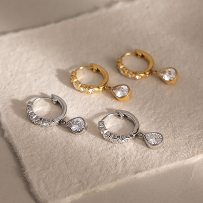 Luxury Majestic Bezel Set Teardrop Huggie Earrings