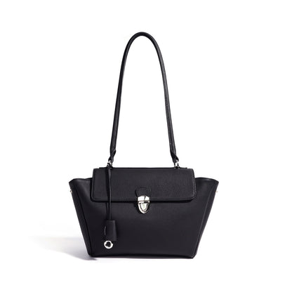 Quiet Luxe Pebbled Genuine Leather Winged Flap Tote Clutch Bag