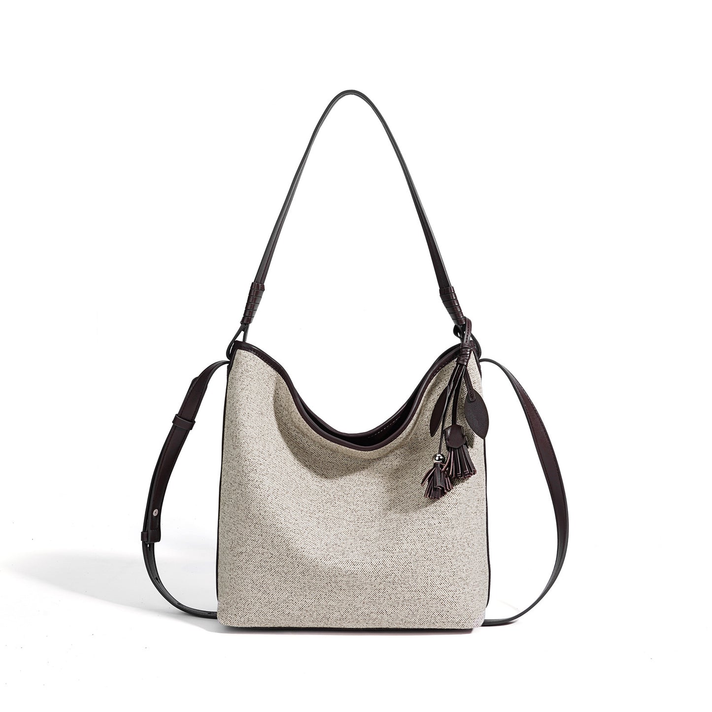 Slouchy Canvas Bucket Clutch Bag with Tassel Charm