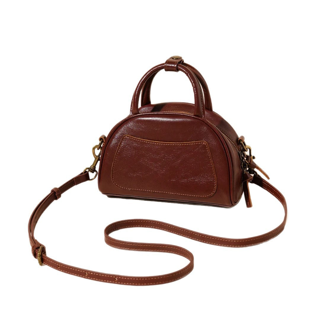 The Vintage Dome Genuine Leather Mini Boston Crossbody Bag with Top Handle