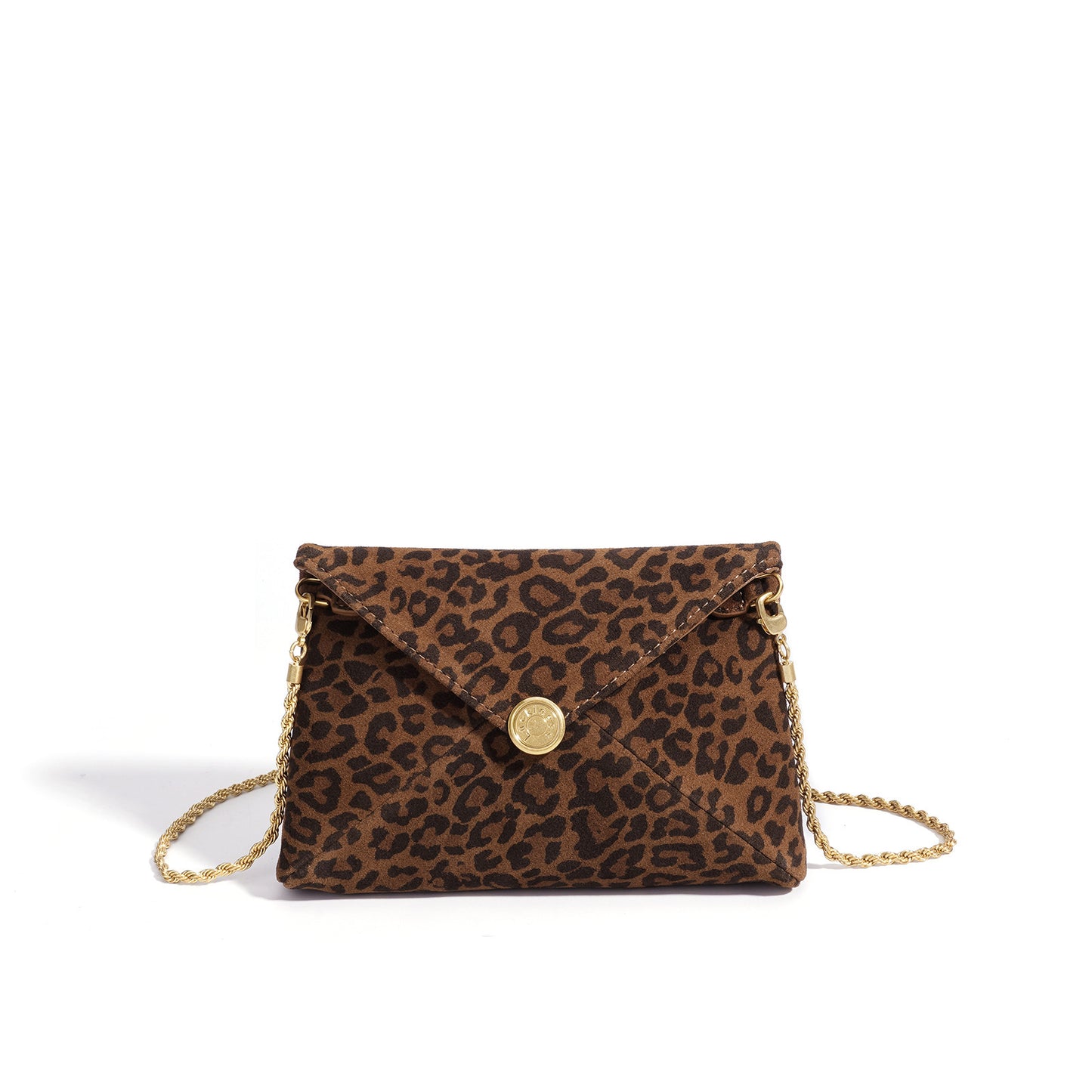 Retro Suede Genuine Leather Leopard Envelope Clutch Bag