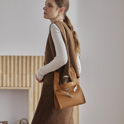 Classic Genuine Leather Chic Daily Crossbody Bucket Bag