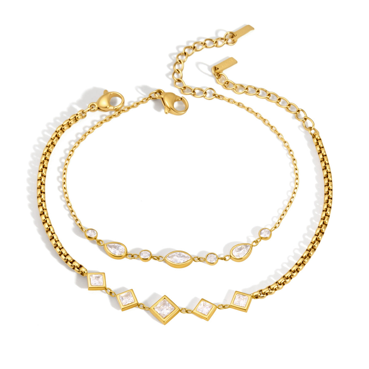 Luminous Dewdrop Geometric Bezel Layering Bracelet