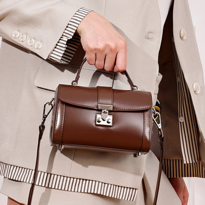 Chic Genuine Leather Cylinder Box Clutch Bag