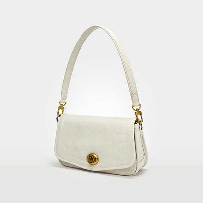 The Washed Genuine Leather Turn-Lock Flap Shoulder Crossbody Bag