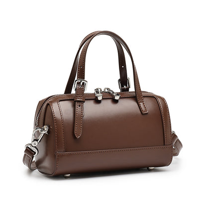 Retro Maillard Genuine Leather Boston Barrel Bag