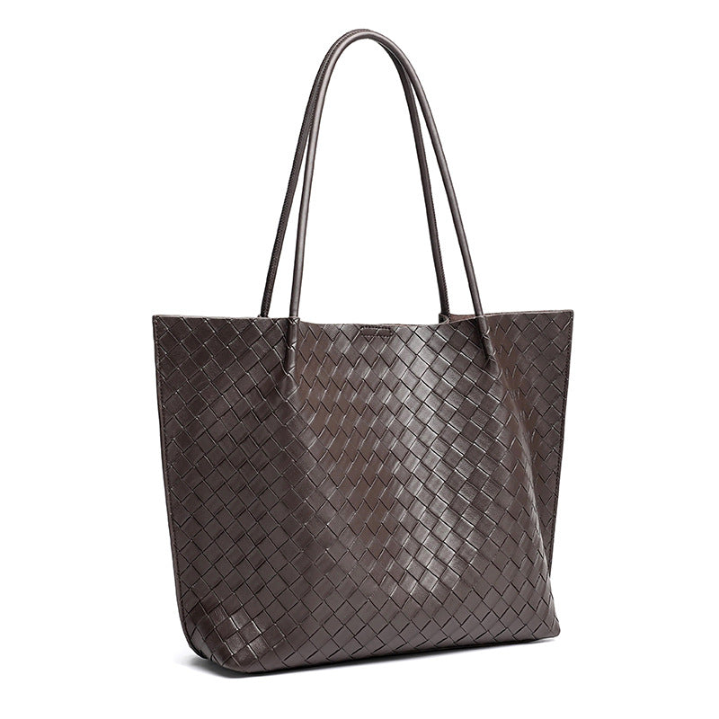 Minimalist Woven Genuine Leather Spacious Tote Clutch Bag
