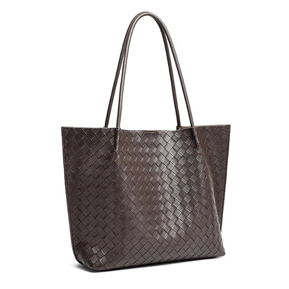Minimalist Woven Genuine Leather Spacious Tote Clutch Bag