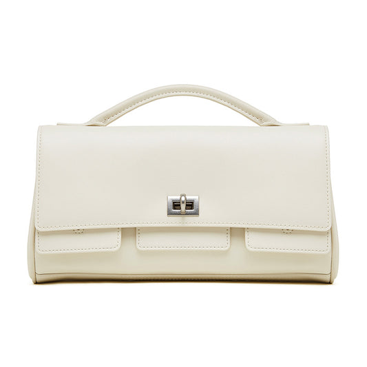 The Linear Turn-Lock Genuine Leather Bag | Minimalist East-West Handbag