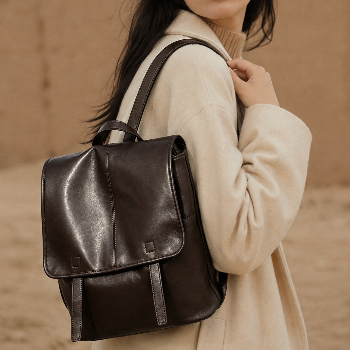 Vintage Casual Genuine Leather Flap Backpack