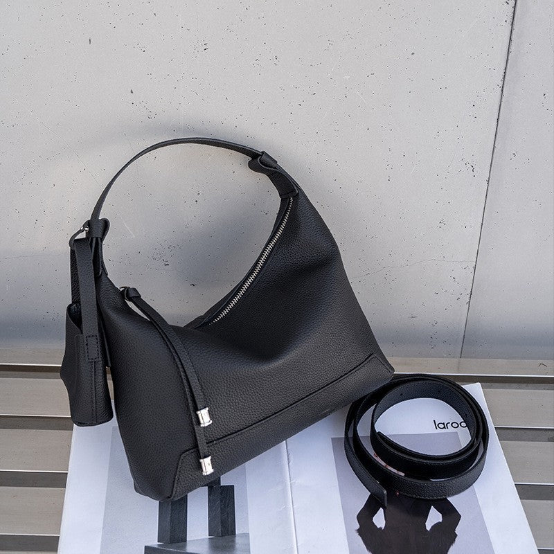 The Ethereal Slouchy Genuine Leather Bag - Minimalist Pebbled Hobo with Mini Pouch