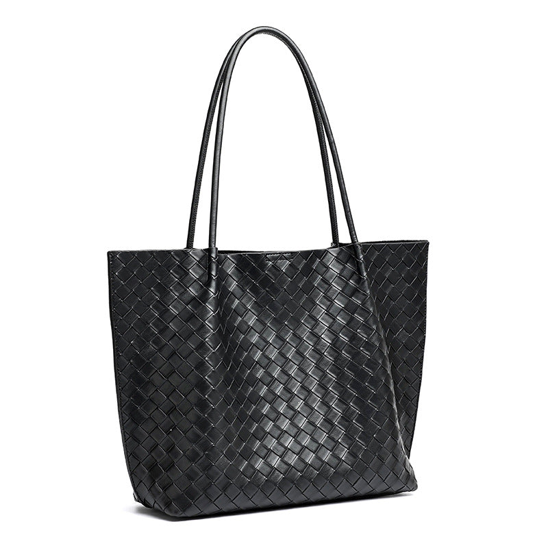 Minimalist Woven Genuine Leather Spacious Tote Clutch Bag