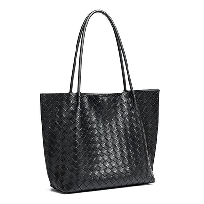 Minimalist Woven Genuine Leather Spacious Tote Clutch Bag