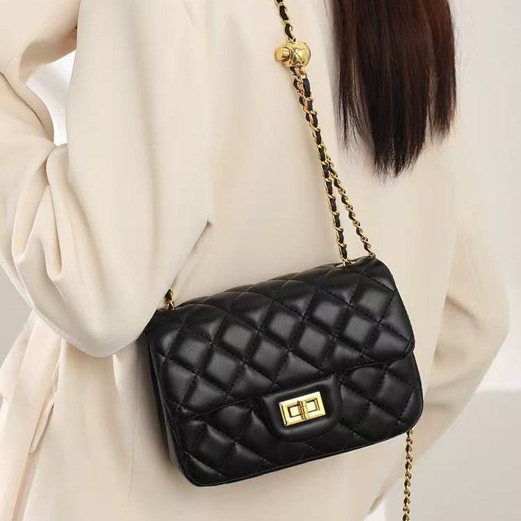 Timeless Petite Sheepskin Leather Quilted Flap Clutch Bag with Golden Ball Chain