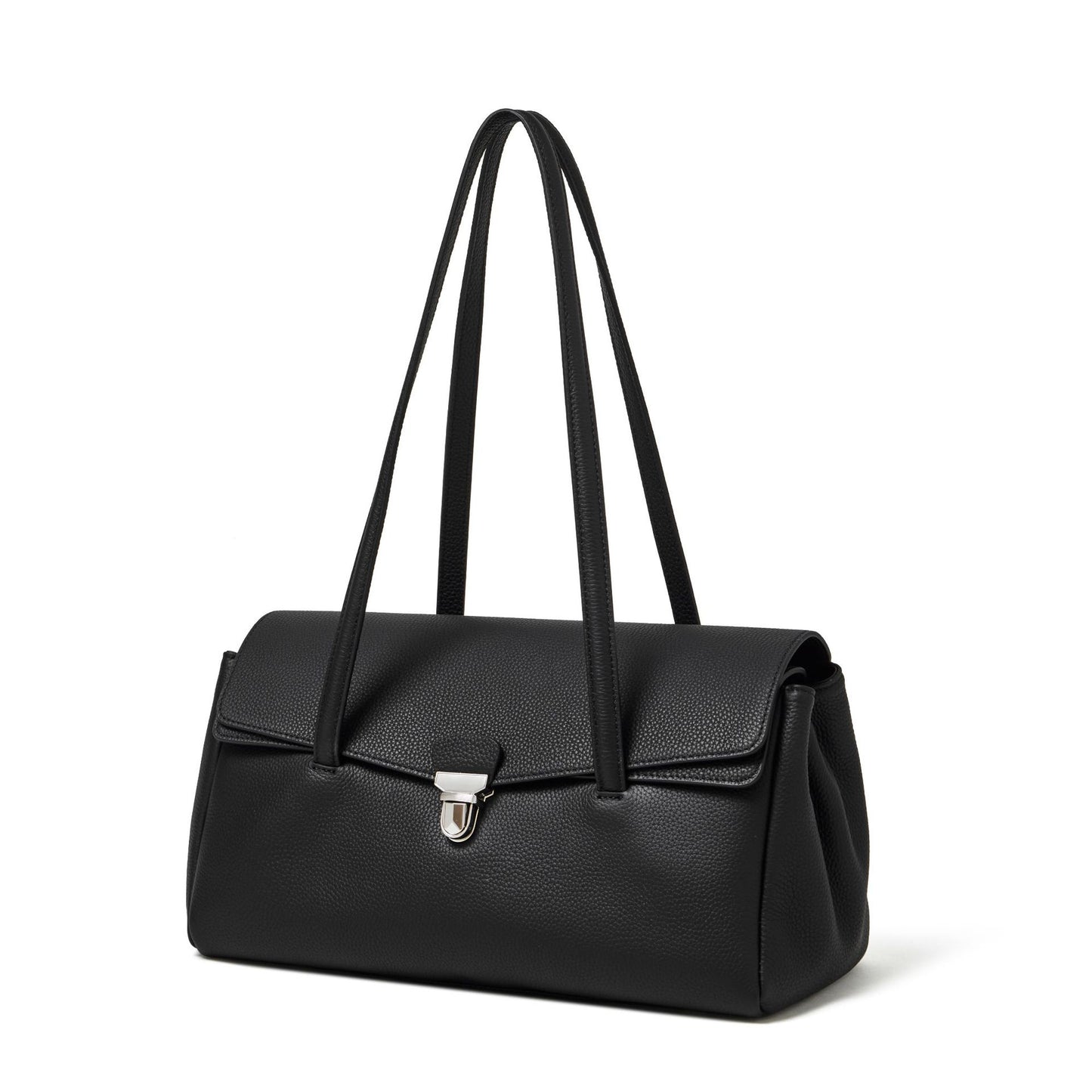 Sleek Pebbled Grain Texture Flap Genuine Leather Tote Clutch Bag